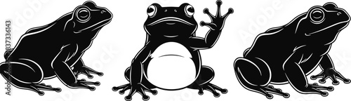 Frog silhouette illustration set cartoon amphibian animal character wildlife nature vector isolated