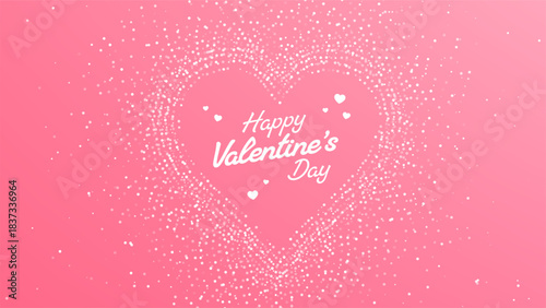 Happy Valentines Day text on a dotted heart shape. Romantic celebration graphic for greeting card and banner design. Abstract love background.