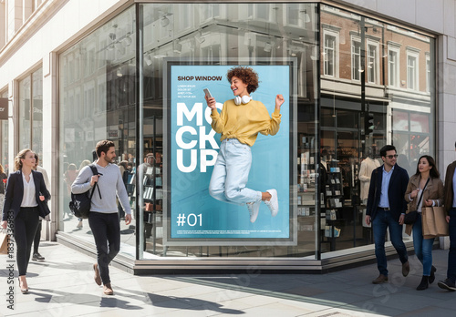 Shop window poster box mockup