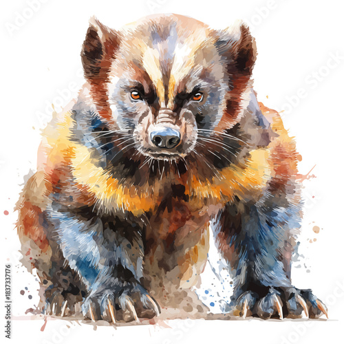 Watercolor-style vector illustration of Wolverine, isolated on a clean white background.