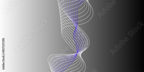 Blue and White Wave Abstract Background. Long exposure photograph of blue neon colour in an abstract swirl, parallel lines pattern against a black background. lines for banner, business background.