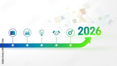 Business Plan and Goal in 2026: A vibrant business plan with graphic resources on a modern and clean display, featuring an arrow that directs towards the year 2026.