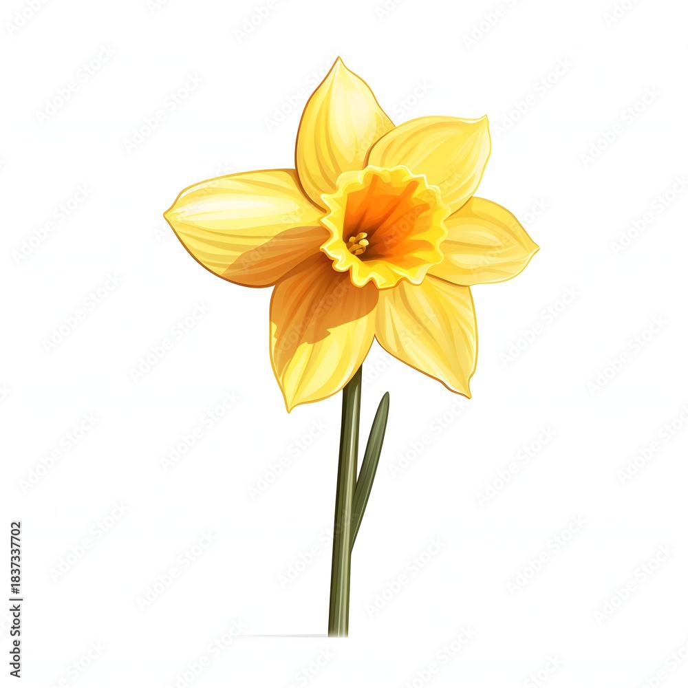 Fototapeta premium Beautiful yellow daffodil flower on a white background in bright light