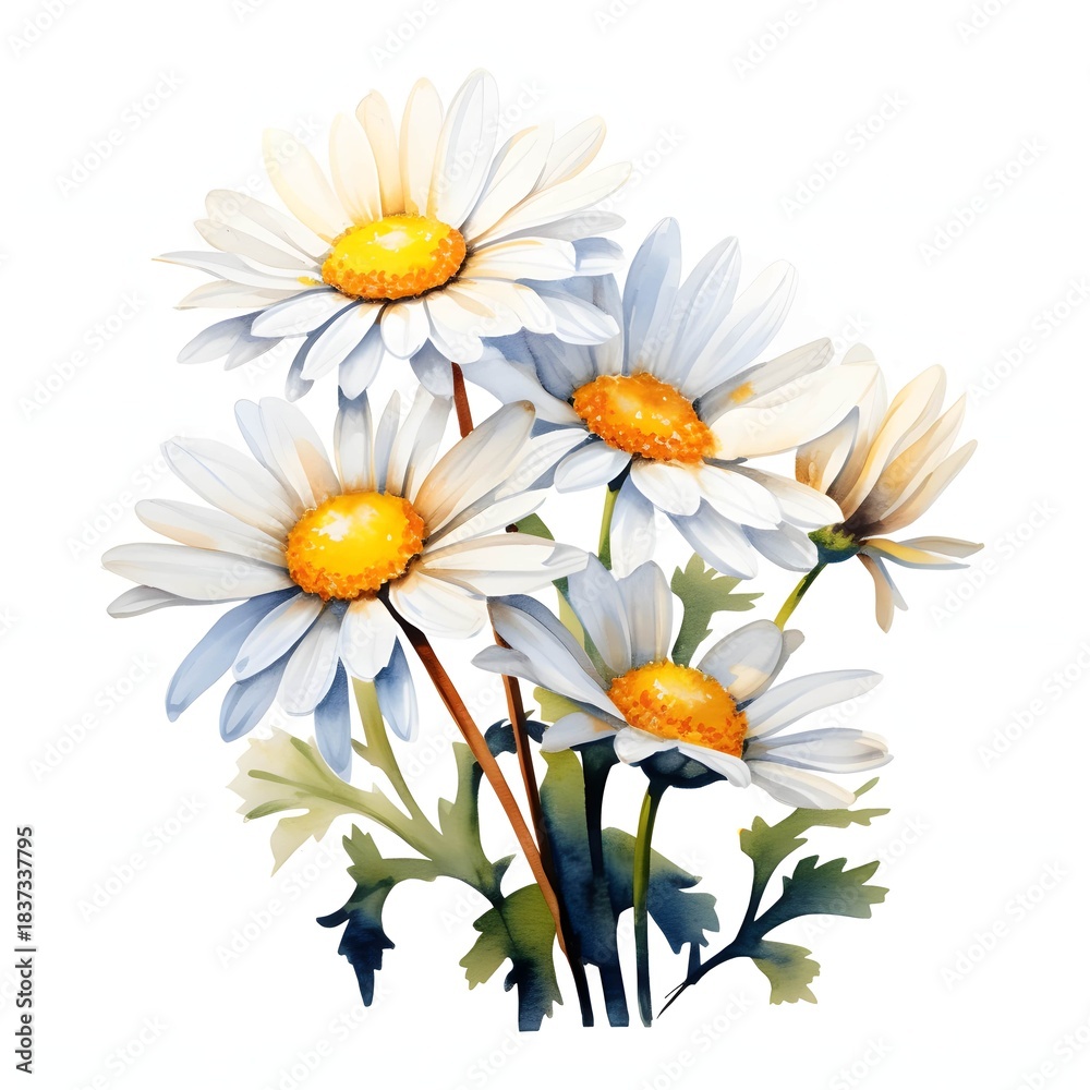 Obraz premium Watercolor painting of a bouquet of daisies with white petals