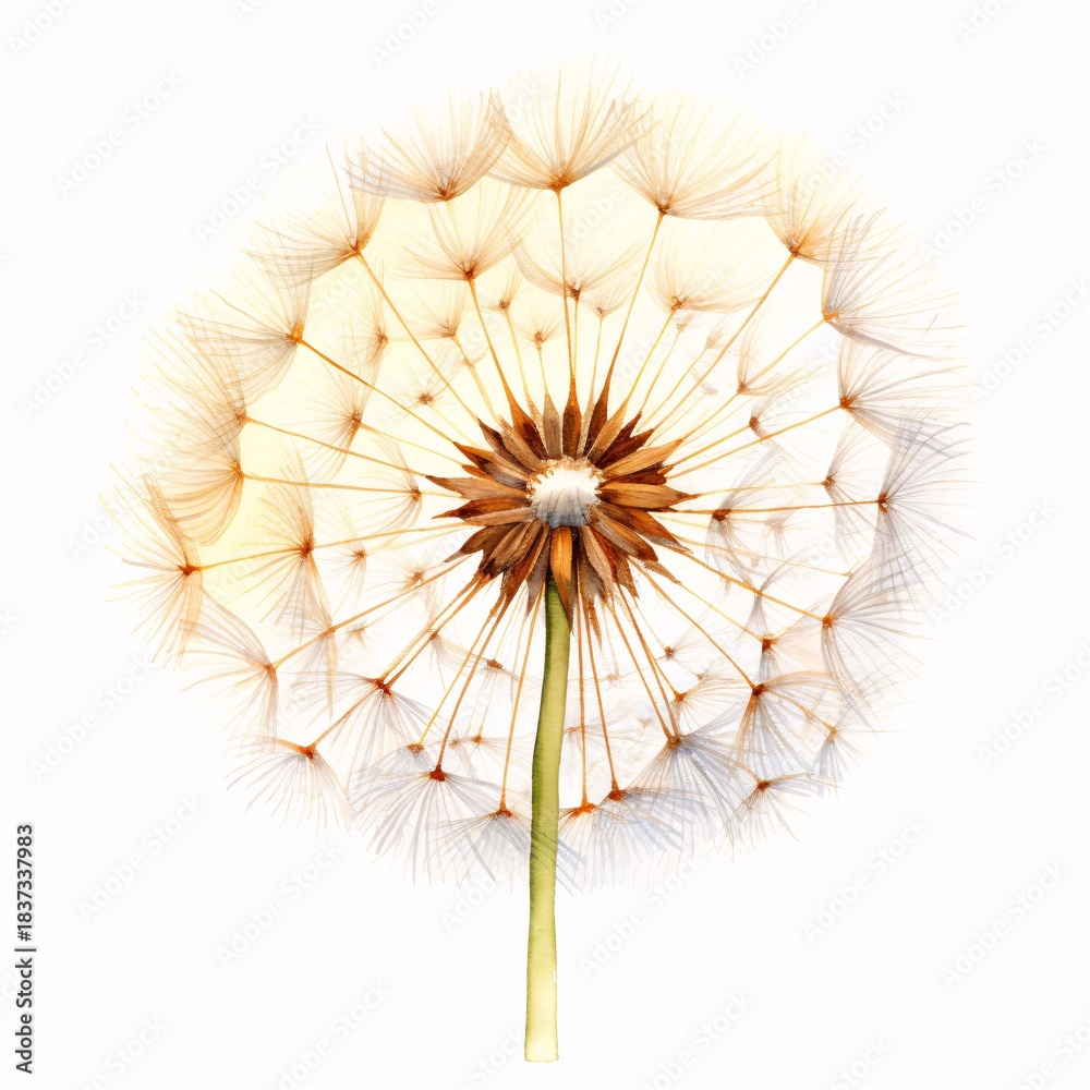Fototapeta premium Close up of a delicate dandelion seed head against white