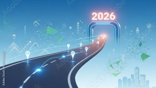 Road to 2026: A visual representation of a road leading to the year 2026, symbolizing the journey towards future goals, progress, and opportunities.