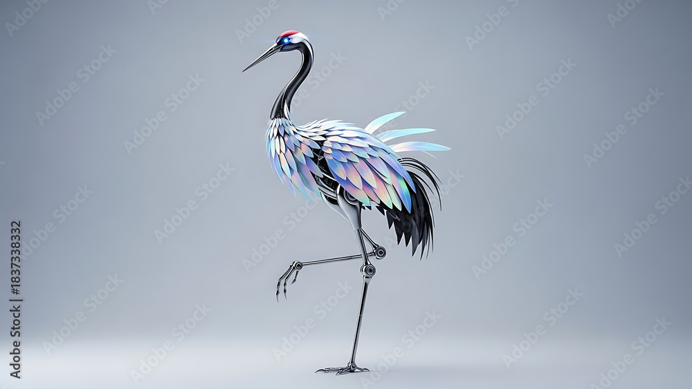 Fototapeta premium Robotic crane with elegant mechanical feathers
