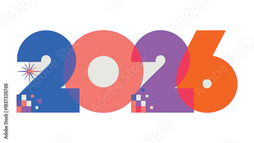 Vibrant Year 2026: A playful and optimistic design featuring the year 2026 in bold, colorful numerals. Ideal for conveying future concepts, planning, or a sense of excitement and innovation.