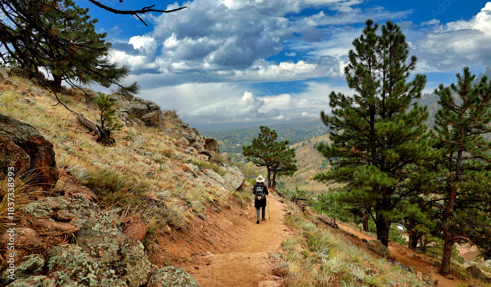 Fototapeta premium Hiker on Boulder, Colorado's Anemone Trail