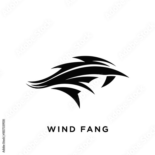 Dynamic black wind fang logo design on white background.
