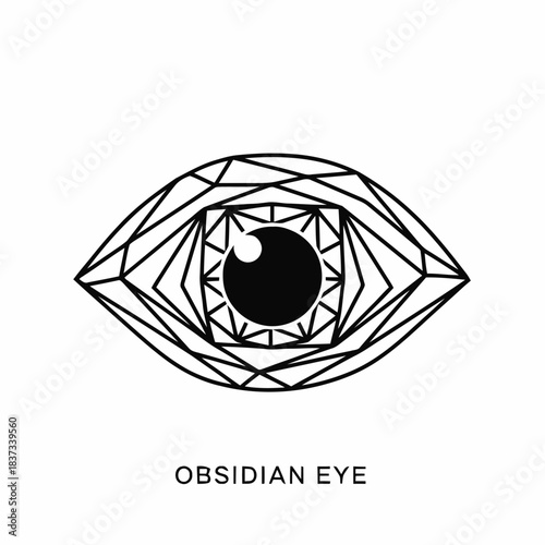 Geometric Obsidian Eye with Intricate Facets and Central Pupil.