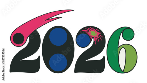 2026 Typography Design: A vibrant and creatively designed graphic, boldly displaying the year 2026, ideal for various design projects and conveying a forward-thinking message.