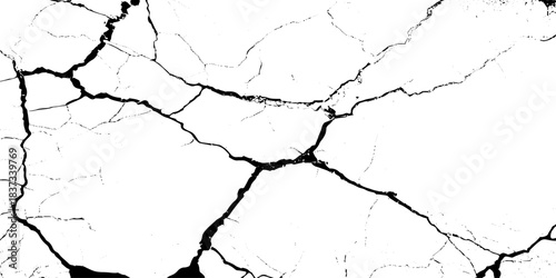 White and black rough, scratch, splatter grunge pattern design brush strokes. ground cracks, breaks on land surface from earthquake. white plaster cracked old wall vintage design.