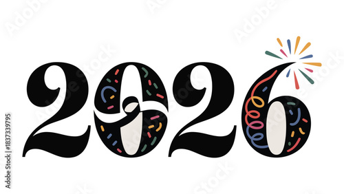 Celebratory 2026: A vibrant and festive graphic heralds the arrival of 2026, combining elegant typography with colorful celebratory elements for a fresh and cheerful feel.
