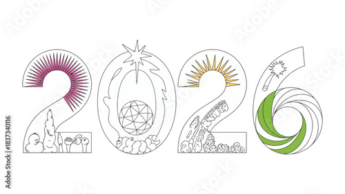 Numeral 2026 Typography Design: The numbers of the year 2026, intricately designed, reflecting artistic elements and creativity.