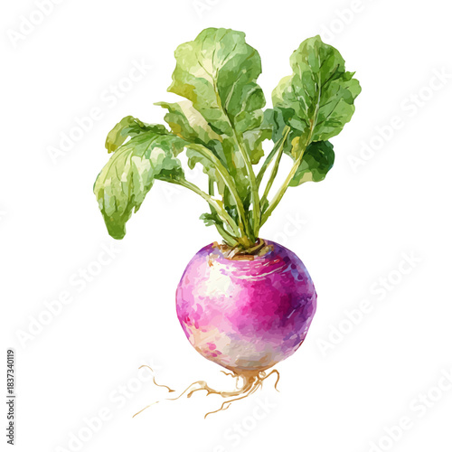 Foto Turnip, watercolor painting, vector illustration, isolated on a white background