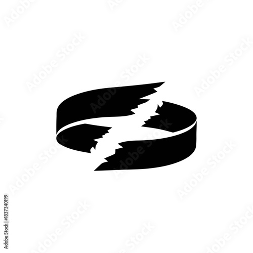 Broken circular ribbon icon representing disruption and separation.