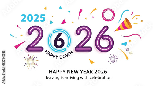 New Year Celebration in 2026: An illustrated representation of the upcoming new year 2026, conveying the joy and excitement of new beginnings, featuring vibrant colors, confetti.