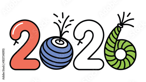 2026 Celebration: An artistic design celebrates the arrival of the year 2026, using vibrant colors and festive elements, perfect for New Year's greetings and event promotions.