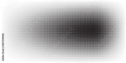 PrintDotted halftone texture background. Black and white pop art gradient overlay. Fading grunge gritty noise wallpaper. Weathered pixelated comic backdrop. Vector bitmap subtle vanishing surface