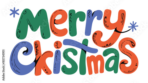 Christmas Greeting: A cheerful Merry Christmas message, crafted in a festive style with colorful lettering and charming decorations, evokes holiday cheer.