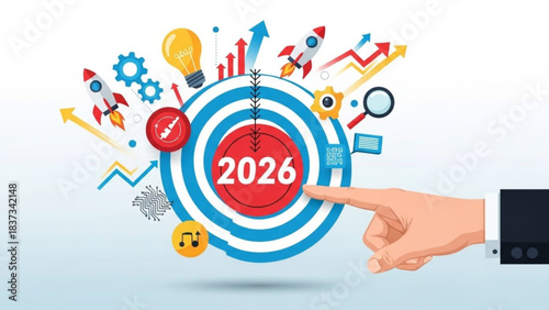 Focus on 2026: A visual representation of futuristic innovation, highlighting goals and objectives for the year 2026, with a focus on business development and strategic planning.