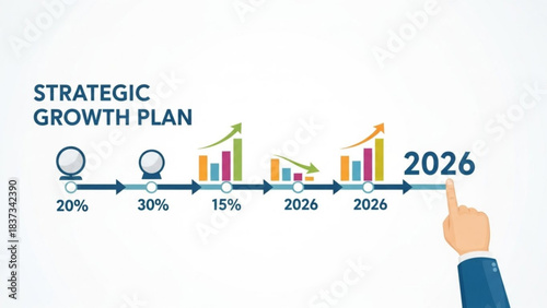 Strategic Growth Plan: Visual representation of a strategic growth plan with rising and falling bar graphs.