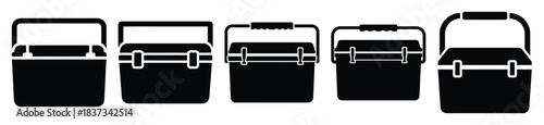 Set of beach cooler box vector icon in silhouette design. summer design concepts.