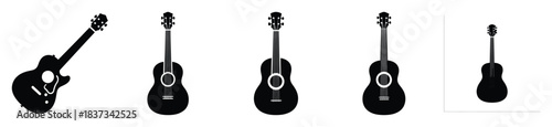 Set of beach guitar vector icon in silhouette design. summer design concepts.