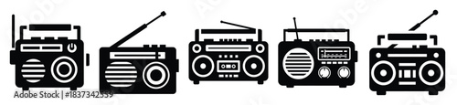 Set of beach radio vector icon in silhouette design. summer design concepts.