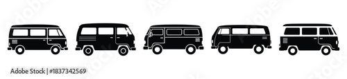 Set of beach surf van vector icon in silhouette design. summer design concepts.
