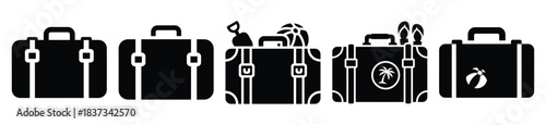 Set of beach suitcase vector icon in silhouette design. summer design concepts.