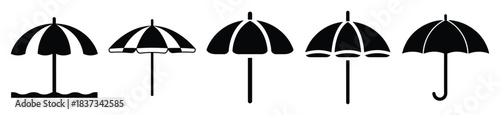 Set of beach umbrella vector icon in silhouette design. summer design concepts.