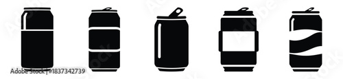 Set of cooler drink can vector icon in silhouette design. summer design concepts.