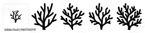 Set of coral branch vector icon in silhouette design. summer design concepts.