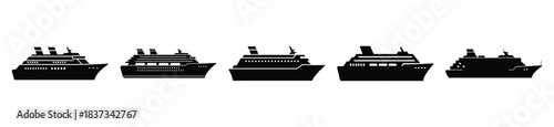 Set of cruise ship vector icon in silhouette design. summer design concepts.