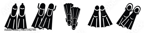Set of diving flippers vector icon in silhouette design. summer design concepts.