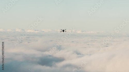 Drone soaring above cloudscape in Madeira