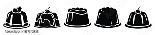 Set of jelly dessert vector icon in silhouette design. summer design concepts.