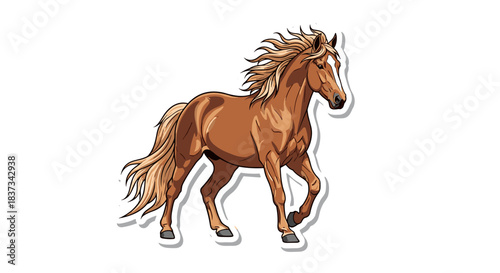 Brown Horse Running Sticker with Flowing Mane