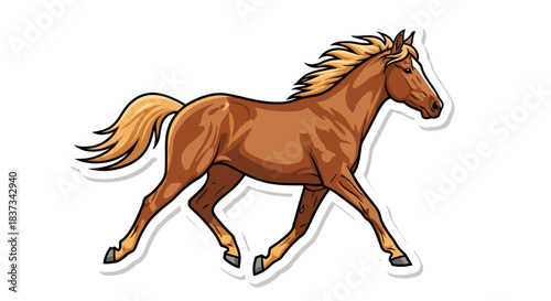 Brown Horse Running Sticker with Flowing Mane