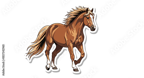 Brown Horse Running Sticker with Flowing Mane