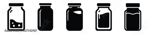 Set of lemonade jar vector icon in silhouette design. summer design concepts.