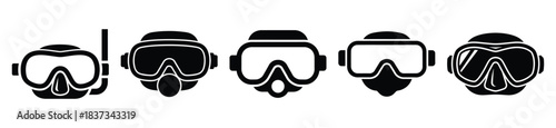 Set of sea diving mask vector icon in silhouette design. summer design concepts.