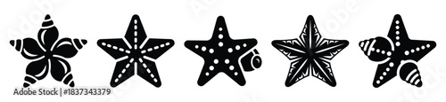 Set of seashell star vector icon in silhouette design. summer design concepts.