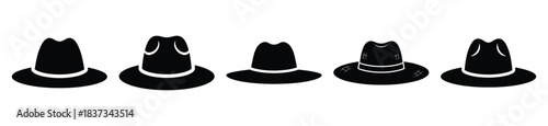 Set of straw hat vector icon in silhouette design. summer design concepts.