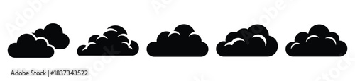 Set of summer cloud vector icon in silhouette design. summer design concepts.