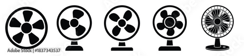 Set of summer fan vector icon in silhouette design. summer design concepts.