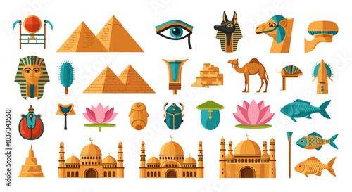 Ancient Egyptian Symbols and Hieroglyphs Vector Illustration