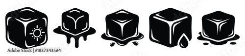 Set of summer ice cube vector icon in silhouette design. summer design concepts.